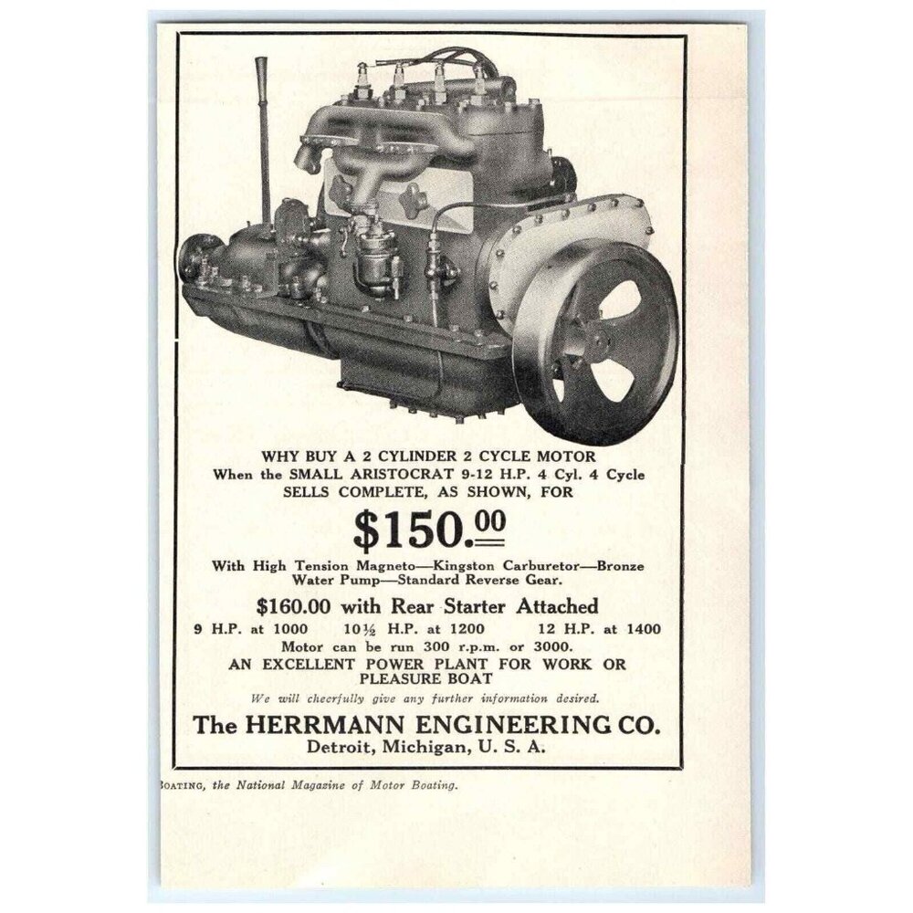 1915 Print Ad Herrmann Engineering Co Small Aristocrat 9-12 HP 4 Cycle Motor!
